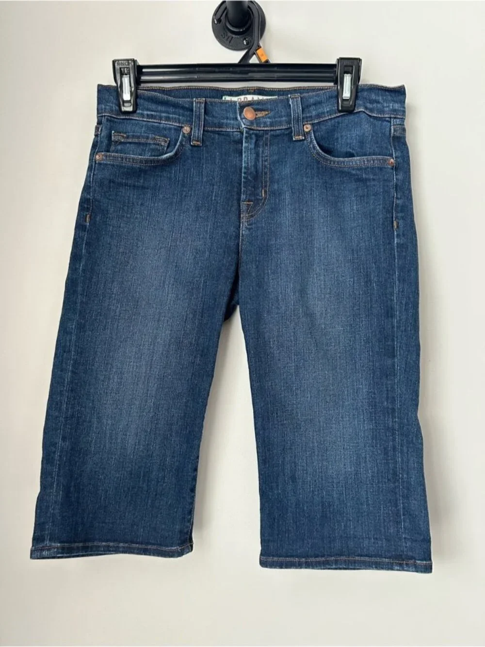 J Brand Dark Blue Cropped Denim Bermuda Shorts